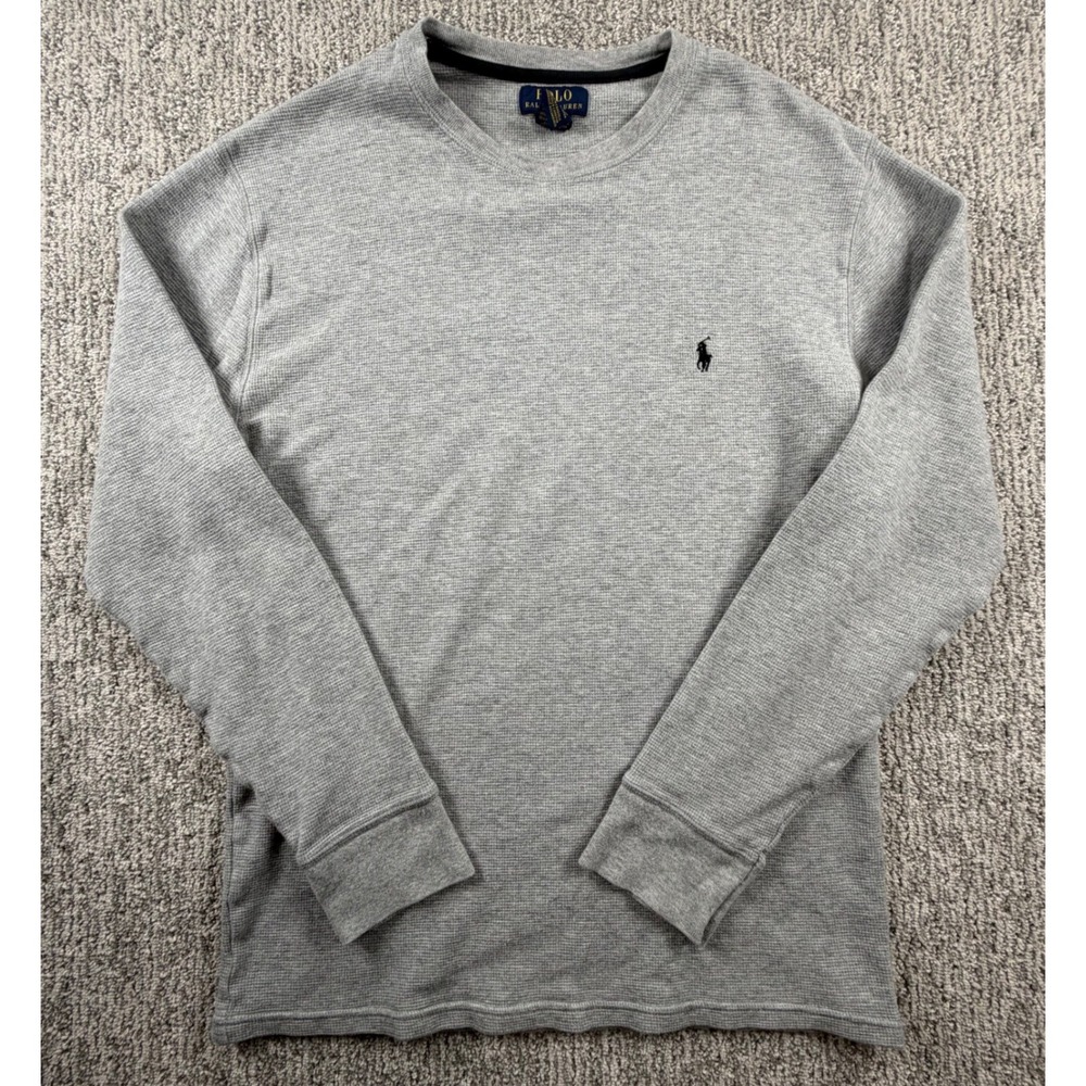 Polo Ralph Lauren Thermal Shirt Mens Large Gray Long Sleeve Waffle Knit Pony